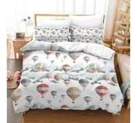 Funda Nordica Cama 90 Globo Aerostático 3D Impresión Funda de Edredón Montañas de Selva Microfibra Suave Transpirable Funda Nórdica 135x200 cm con 2 Fundas de Almohada 50x75cm d.1688