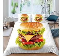 Funda Nordica Cama 90 Hamburguesa Ropa de Cama 3D Comida Rápida Americana Microfibra Suave 3 Piezas Include 1 Fundas Nórdica 155x220 cm y 2 Fundas de Almohada 50x75cm D-377