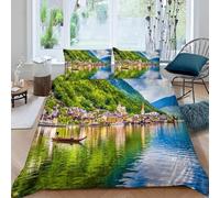 Funda Nordica Cama 90 Infantil Arquitectura Europea 3D Microfibra Suave Ropa de Cama Vista del Lago 3 Pezzi Include 1 Fundas de Edredón 135x200 cm 2 Fundas de Almohada 50x75cm e-284