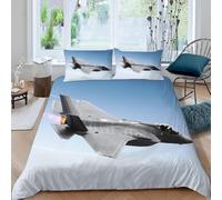 Funda Nordica Cama 90 Infantil Avión de Combate Ropa de Cama 3D Avión 3 Piezas Suave Transpirable Microfibra Funda Nórdica 135x200 cm y 2 Fundas de Almohada 50x75 cm J-758