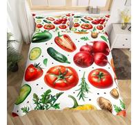 Funda Nordica Cama 90 Infantil Chiles y Pepinos Funda Edredon 150x200 Verduras Fundas Nórdicas Microfibra Ropa de Cama de 3 Piezas con Cremallera y 2 Fundas de Almohada J.471