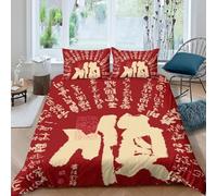 Funda Nordica Cama 90 Infantil Estilo Chino 3D Funda Edredón 135x200 cm Caracteres Chinos y 1 Funda de Almohada 50x75cm con Cremallera, Juego de Ropa de Cama 2 Piezas de Hipoalergénica C-1465