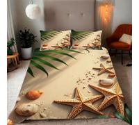 Funda Nordica Cama 90 Infantil Playa 3D Funda Edredón 135x200 cm Cáscara y 1 Funda de Almohada 50x75cm con Cremallera, Juego de Ropa de Cama 2 Piezas de Microfibra Hipoalergénica C-1927