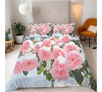 Funda Nordica Cama 90 Infantil Rosas, 3D Funda Edredon 150x200 cm Flores Rosadas Microfibra Ropa de Cama Niña Reversible 2 Piezas, Funda de Edredón + 1 Fundas de Almohada m7309