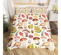 Funda Nordica Cama 90 Infantil Setas, Ropa de Cama Planta de Hongos de Microfibra Impresión 3D Funda Edredon 135x200 cm con Cremallera y 2 Fundas de Almohada B-3334