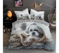 Funda Nordica Cama 90 Infantil Shih Tzu, Ropa de Cama Lindo Cachorro de Microfibra Impresión 3D Funda Edredon 135x200 cm con Cremallera y 2 Fundas de Almohada C-2536