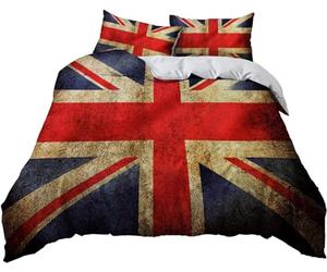 Funda Nordica Cama 90 Infantil Unión Jack Vintage Ropa de Cama Estampado de Banderas de Microfibra Suave Impresión 3D Funda de Edredón 150x200 cm con 2 Fundas Almohada 50x75 cm B.104