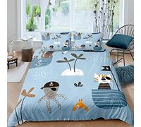 Funda Nordica Cama 90 Infantiles Pulpo Pirata Azul Edredón Cama 90 para Niñas Niños con Cremallera 110gsm Microfibra de Suave Transpirable Fundas Nordicas 150x220 cm + 2 Fundas de Almohada 50x80 cm