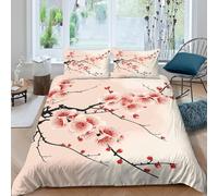 Funda Nordica Cama 90 Japón 3D Ropa de Cama de Microfibra Hipoalergénica Flores de Cerezo Funda de Edredón 135x200 cm y 2 Fundas de Almohada 50x75cm, U457