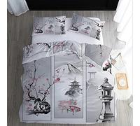 Funda Nordica Cama 90 Japon, Flores de Cerezo Monte Fuji - Funda Edredon 135x200 cm y 1 Funda de Almohada 50x75 cm, Juego de Ropa de Cama 2 Piezas, Fundas Nordicas Microfibra Suave