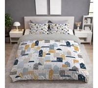 Funda Nordica Cama 90 - Juego de Funda Edredon 135 x 200 cm 2 Piezas + 1 Funda de Almohada 50 x 75 cm, Microfibra Suave y para la Piel, Antiarrugas, Blanco, Abstracto Geométrico Arquitectura