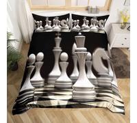 Funda Nordica Cama 90 Juvenil Ajedrez 3D Ropa de Cama de 3 Piezas, Funda Nórdica 150x220 Patrones de Tablero de Ajedrez Fundas de Edredón Microfibra con Cremallera y 2 Fundas de Almohada C-528