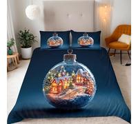 Funda Nordica Cama 90 Juvenil Bola Navideña Decorativa 3D Microfibra Suave Ropa de Cama Pueblo Invernal 3 Pezzi Include 1 Fundas de Edredón 155x200 cm 2 Fundas de Almohada 50x75cm j-1617