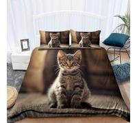 Funda Nordica Cama 90 Juvenil Gatito 3D Microfibra Suave Ropa de Cama Can Love Animales 3 Pezzi Include 1 Fundas de Edredón 155x200 cm 2 Fundas de Almohada 50x75cm U.699