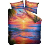 Funda Nordica Cama 90 Juvenil Olas, 3D Funda Edredon 150x220 cm Paisaje del Atardecer Microfibra Ropa de Cama Playa Reversible 3 Piezas, Funda de Edredón + 2 Fundas de Almohada 6577e