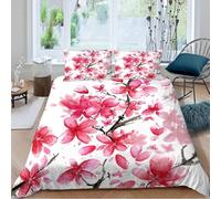 Funda Nordica Cama 90 Juvenil Pintura de Acuarela Funda Edredon 150x200 Flores Rosadas Fundas de Edredón Impresión 3D Ropa de Cama de Microfibra Transpirable con 2 Fundas de Almohada F-2367