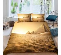 Funda Nordica Cama 90 Juvenil Pirámide 3D Microfibra Suave Ropa de Cama Desierto 3 Pezzi Include 1 Fundas de Edredón 155x200 cm 2 Fundas de Almohada 50x75cm e-3