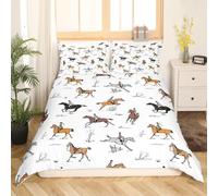 Funda Nordica Cama 90 Juvenil Tema del Oeste, 3D Funda Edredon 150x220 cm Caballo Microfibra Ropa de Cama Estilo Occidental Reversible 3 Piezas, Funda de Edredón + 2 Fundas de Almohada b1394
