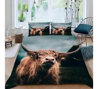 Funda Nordica Cama 90 Juvenil Toro de Las Tierras Altas 3D Microfibra Suave Ropa de Cama Animales Salvajes 3 Pezzi Include 1 Fundas de Edredón 155x200 cm 2 Fundas de Almohada 50x75cm e-495