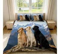 Funda Nordica Cama 90 Labrador Retriever 3D Impresión Funda de Edredón Paisajes de Montaña Nevada Microfibra Suave Transpirable Funda Nórdica 150x200 cm con 2 Fundas de Almohada 50x75cm d-1036