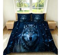 Funda Nordica Cama 90 Lobo Gris Naturaleza Salvaje Funda Edredon Microfibra Suave 3D Juego de Ropa de Cama Azul Funda Nordica 135x200 y 2 Fundas de Almohada 50x75 cm G-848
