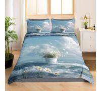 Funda Nordica Cama 90 Margaritas Azules Funda Edredon Microfibra Suave 3D Juego de Ropa de Cama Océano Funda Nordica 150x200 y 2 Fundas de Almohada 50x75 cm D-2558