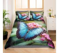 Funda Nordica Cama 90 Mariposa Linda 3D Impresión Funda de Edredón Flores Rosas Microfibra Suave Transpirable Funda Nórdica 150x200 cm con 2 Fundas de Almohada 50x75cm b_1167