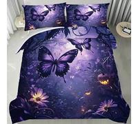 Funda Nordica Cama 90 Mariposa PúRpura, Juego de Ropa de Cama Calabaza Funda de Edredón Microfibra con Cremallera, Reversible Suave Funda Nórdica 135x200 cm y Funda de Almohada 50x75 cm