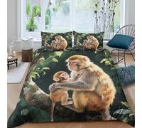 Funda Nordica Cama 90 Monos Madre e Hijo Funda Edredon Microfibra Suave 3D Juego de Ropa de Cama Monos de la Jungla Funda Nordica 150x200 y 2 Fundas de Almohada 50x75 cm E-7226