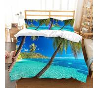 Funda Nordica Cama 90 Paisaje Marino Tropical, Suave Transpirable Microfibra Ropa de Cama Hawái Funda Edredon 150x220 cm, 2 x Funda de Almohada 50x75 cm, 3D Funda de Edredón e.7788