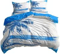 Funda Nordica Cama 90 Paisaje Marino Tropical, Suave Transpirable Microfibra Ropa de Cama Hawaiano Reversible Funda Edredon 150x220 cm, 2 x Funda de Almohada 50x75 cm, 3D Funda de Edredón r.645