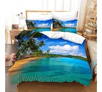 Funda Nordica Cama 90 Paisaje Marino Tropical, Suave Transpirable Microfibra Ropa de Cama Playa Hawaiana Funda Edredon 150x220 cm, 2 x Funda de Almohada 50x75 cm, 3D Funda de Edredón e.7788
