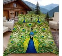 Funda Nordica Cama 90 Pavo Real con Plumas Abiertas 3D Fundas Nordicas Plumas 3pcs Ropa de Cama Microfibra Suave Funda Nórdica 135x200 y 2 Funda de Almohada 50x80 cm