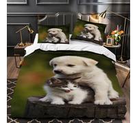 Funda Nordica Cama 90 Perro Gato Fundas de Edredon 150x200 Estampado 3D Perro Labrador Funda Nórdica Microfibra Animales Infantil Juvenil Set Ropa de Cama 3 Piezas a.1586