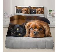 Funda Nordica Cama 90 Perros y Gatos Estampado 3D Ropa de Cama 155 X 200 cm Animales Adorables Microfibra Suave Funda de Edredón Cremallera con 2 Fundas de Almohada 50x75cm f.639