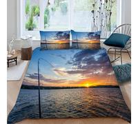 Funda Nordica Cama 90 Pesca Funda de edredon Amanecer En El OcéAno 3D Funda Nórdica 135x200 Funda Nordica de Microfibra Suave con Cremallera + 2 Fundas de Almohada 50x75cm e-2588
