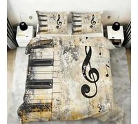 Funda Nordica Cama 90 Piano con Nota Musical Microfibra Suave 3D Funda Nórdica 155x200 Estilo Retro Ropa de Cama con Cremallera Fundas Edredón con 2 Fundas Almohada j-2649