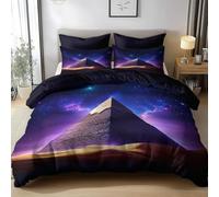 Funda Nordica Cama 90 Pirámide, Ropa de Cama Reversible Egipto 3D Microfibra Funda Edredon 135x200 cm y 2 Fundas de Almohada con Cremallera 3 Piezas 4194-ABC