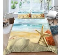 Funda Nordica Cama 90 Playa Juego de Ropa de Cama de Suave Microfibra Estrella de Mar Fundas Nordicas 135 X 200 cm con Cremallera y 2 Funda de Almohada 50x75 cm ba3866