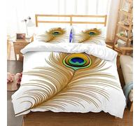 Funda Nordica Cama 90 Plumas de Pavo Real 3 Piezas Juego de Ropa de Cama de Microfibra para Niños Niñas, Funda de Edredón 150x220 cm con Cremallera y 2 Funda de Almohada 50x75 cm