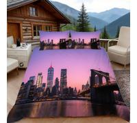Funda Nordica Cama 90 Puente de Brooklyn 3D Fundas Nordicas Edificio de la Ciudad 3pcs Ropa de Cama Microfibra Suave Funda Nórdica 135x200 y 2 Funda de Almohada 50x80 cm