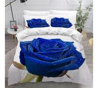 Funda Nórdica Cama 90 Rosa Azul Impresión 3D Microfibra Suave Ropa de Cama Flores Hermosas Funda Edredon 150x200 cm con Cremallera y 2 Fundas de Almohada 50x75 cm j.93