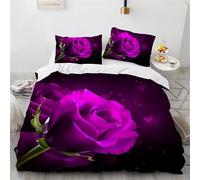 Funda Nórdica Cama 90 Rosa Morada Impresión 3D Microfibra Suave Ropa de Cama Flores Hermosas Funda Edredon 150x200 cm con Cremallera y 2 Fundas de Almohada 50x75 cm i.5421