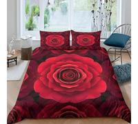 Funda Nordica Cama 90 Rosa Roja Microfibra Suave 3D Funda Nórdica 135x200 Pareja RomáNtica Ropa de Cama con Cremallera Fundas Edredón con 2 Fundas Almohada y-3632