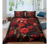 Funda Nordica Cama 90 Rosa Roja Microfibra Suave 3D Funda Nórdica 135x200 Parejas RomáNticas Ropa de Cama con Cremallera Fundas Edredón con 2 Fundas Almohada y-3794