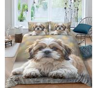 Funda Nordica Cama 90 Shih Tzu Ropa de Cama 3D Perros Domésticos 3 Piezas Suave Transpirable Microfibra Funda Nórdica 135x200 cm y 2 Fundas de Almohada 50x75 cm B.279