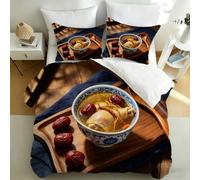 Funda Nordica Cama 90 Sopa de Pollo Funda Edredon Microfibra Ropa de Cama Comida Realista Fundas Nórdicas 150x200 con 2 Fundas de Almohada 50x75 con Cremallera O.1711