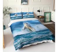 Funda Nordica Cama 90 Tiburón Funda Edredon Microfibra Suave 3D Juego de Ropa de Cama Olas Gigantes del Océano Funda Nordica 150x200 y 2 Fundas de Almohada 50x75 cm C-2924