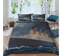 Funda Nordica Cama 90 Titanic Ropa de Cama 3D Tema Navegación 3 Piezas Suave Transpirable Microfibra Funda Nórdica 135x200 cm y 2 Fundas de Almohada 50x75 cm B.1001
