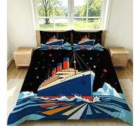 Funda Nordica Cama 90 Titanic Tema Oceánico Funda Edredon Microfibra Suave 3D Juego de Ropa de Cama Azul Funda Nordica 150x200 y 2 Fundas de Almohada 50x75 cm G-1014